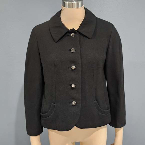 Vintage 40s 50s BEN ZUCKERMAN Women Black Wool Cropped Jacket S/M - Picture 1 of 12